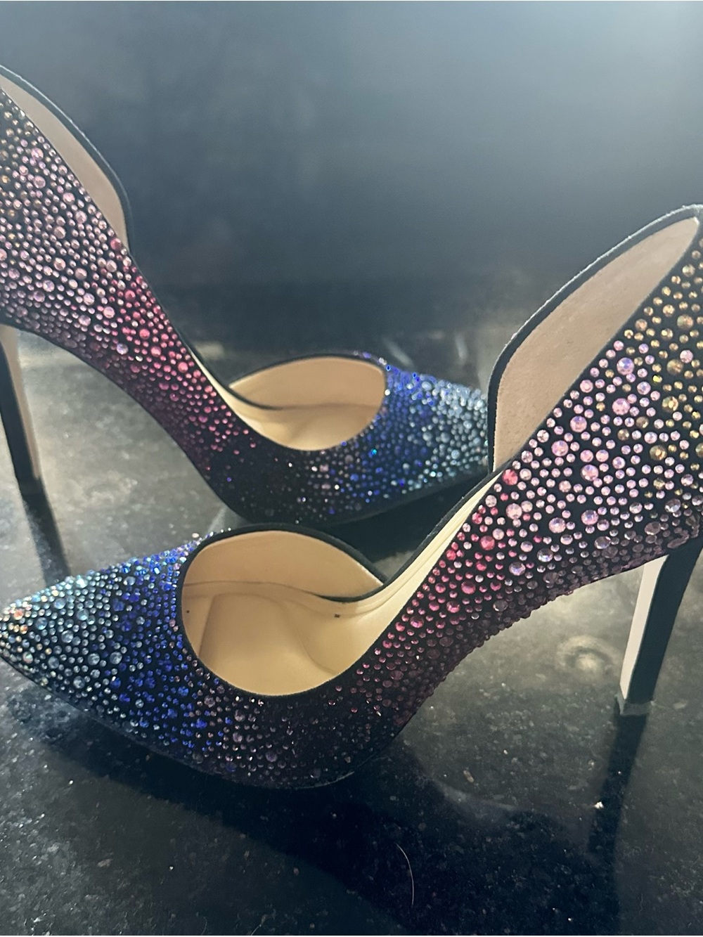 Jessica Simpson Prizma D'Orsay Blue to Pink Ombre Crystal Pointed Heels - Picture 2 of 10